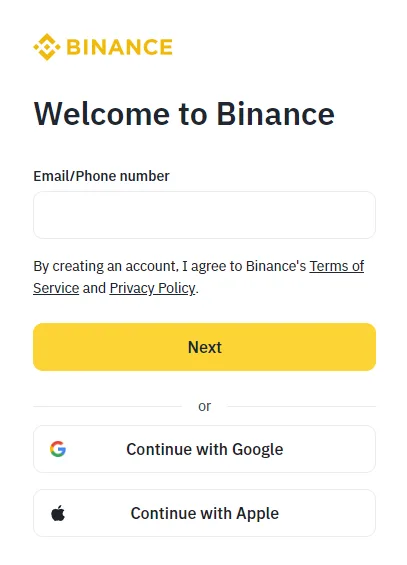 ទំព័រចុះឈ្មោះផ្លូវការ Binance៖ វាយអ៊ីមែលឬលេខទូរស័ព្ទ អាចបង្កើតគណនីបានភ្លាម (រូបភាពជាភាសាអង់គ្លេស)